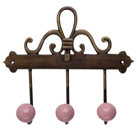 Pink Crackle Ceramic Iron Hooks